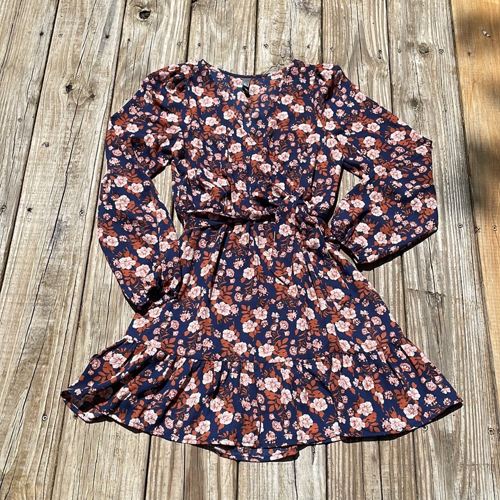 Francesca’s Collection Wrap Dress Navy Floral XS
